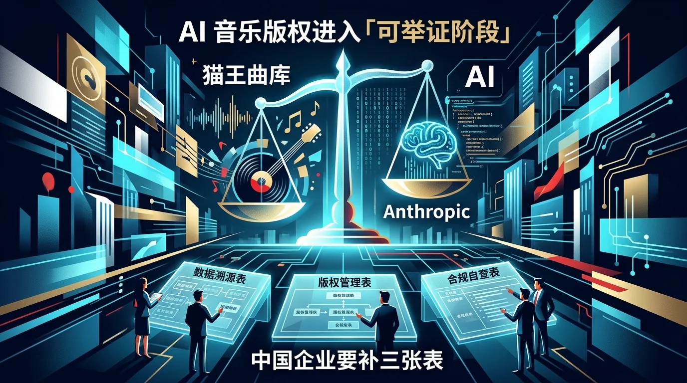 猫王曲库诉 Anthropic:AI 音乐版权进入「可举证阶段」,中国企业要补三张表 示意图