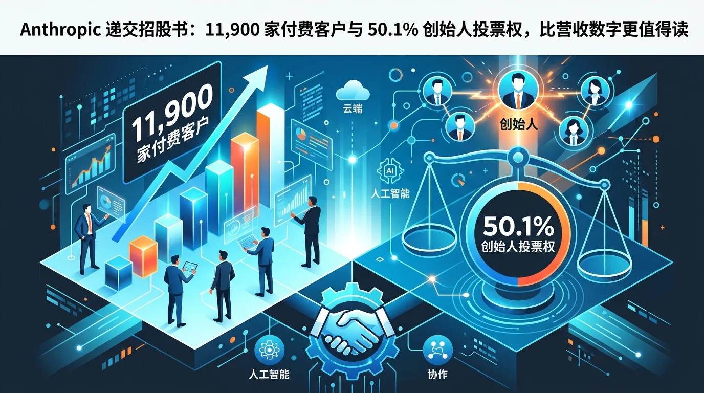 Anthropic 递交招股书:11,900 家付费客户与 50.1% 创始人投票权,比营收数字更值得读 示意图