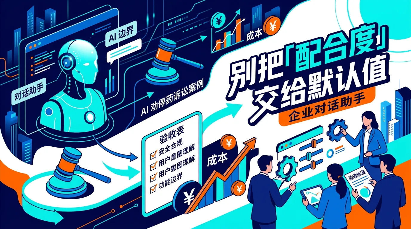 别把「配合度」交给默认值:从一起 AI 劝停药诉讼,反推企业对话助手的边界、成本与验收表 示意图