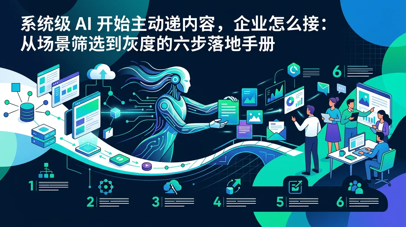 系统级 AI 开始主动递内容，企业怎么接：从场景筛选到灰度的六步落地手册 示意图